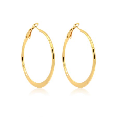 Detailed view of the Gold Hoop Polished Flat Earrings showcasing their classic design and sturdy construction.