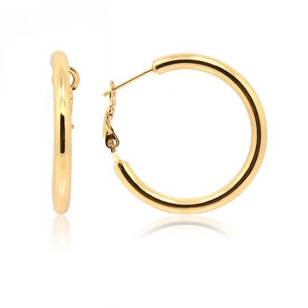 Gold Large Hug Around Hoops - A pair of large, 50mm gold-plated hug around hoop earrings with a polished finish, showcasing their classic and elegant design.