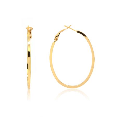 Gold Polished Oval Hoop Earrings - A pair of Gold Polished Oval Hoop Earrings with a simple, elegant design and shiny surface, shown against a white background.