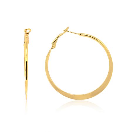Gold Polished Side Flat Hoop Earrings - A close-up of the Gold Polished Side Flat Hoop Earrings, showcasing their smooth, polished surface and classic circular design against a white background.