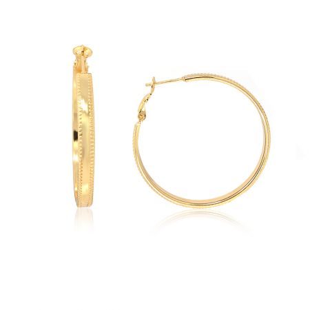 Medium Gold Hoop Texture Earrings - A close-up of the Medium Gold Hoop Texture Earrings, showcasing the detailed textured pattern on the gold-plated surface against a white background.
