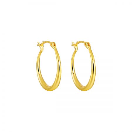 A pair of classic 20mm hoop earrings with a shiny 18K gold plated finish.
