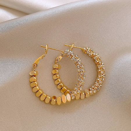 14K Gold Plated Simple Metal Stitching Round Hoop Earrings (5 Pairs)