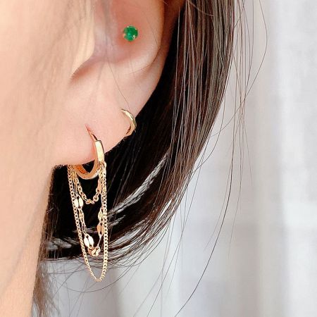 925 Sterling Silver Multilayer Chains Hoop Huggie Dangle Earrings (Set of 5) - A set of five 925 sterling silver multilayer hoop and huggie earrings with dangle chains, displayed in a radiant gold finish.