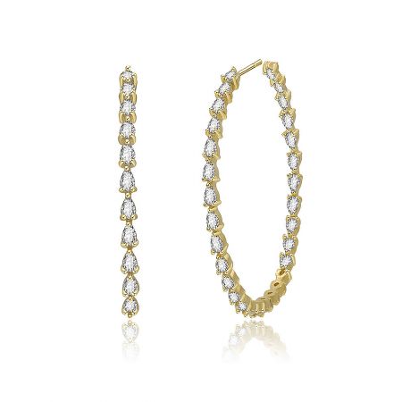 Side profile of the Gold Marquise Half Hoop Earrings displaying the arrangement of clear gemstones.