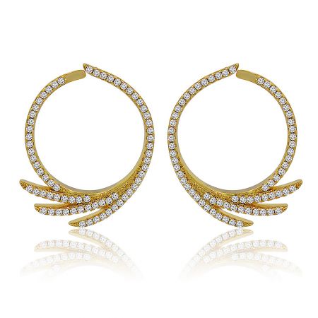 Gold Plated Cubic Zirconia Circle Earrings - A pair of elegant Gold Plated Cubic Zirconia Circle Earrings, showcasing a brilliant arrangement of sparkling CZ stones on a polished brass base.