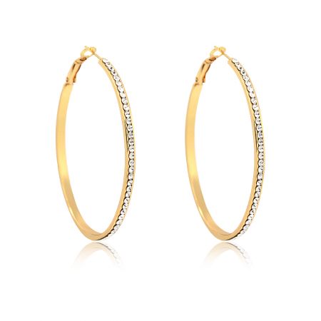 Detailed view of the Cute Gold Hoop Huggie Earring, showcasing the brilliant Czech crystals.