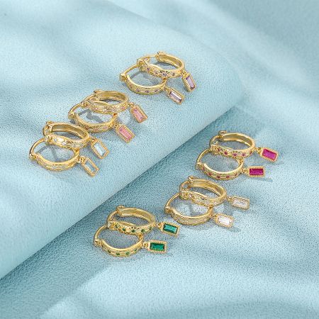 Different color variations of the square zircon hoop earrings, including pink, blue, and green.