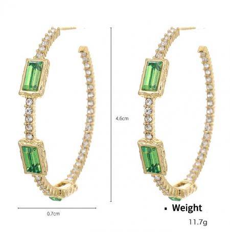 Side view of the Emerald Green CZ Hoop Earrings showing dimensions and details.