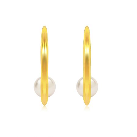 Contemporary Pearls Hoop Earrings - A pair of contemporary gold-plated hoop earrings featuring elegant white glass pearls, model BEQ07-G-P-00370.