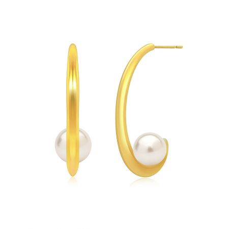 Multiple angles of the gold hoop earrings with pearls, highlighting the craftsmanship.