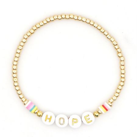 Detailed view of the 'HOPE' beaded letter bracelet on a white background.