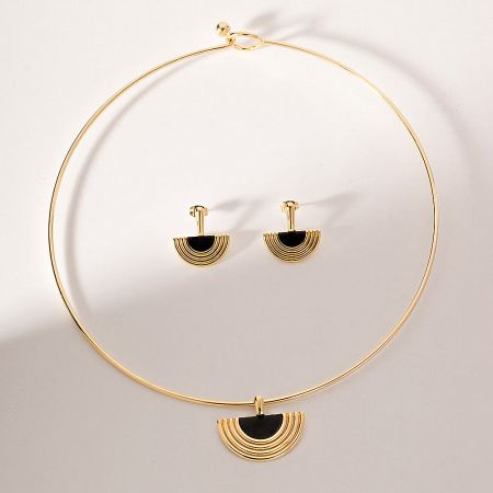 The waterproof stainless steel jewelry set, featuring the necklace and earrings against a neutral background.