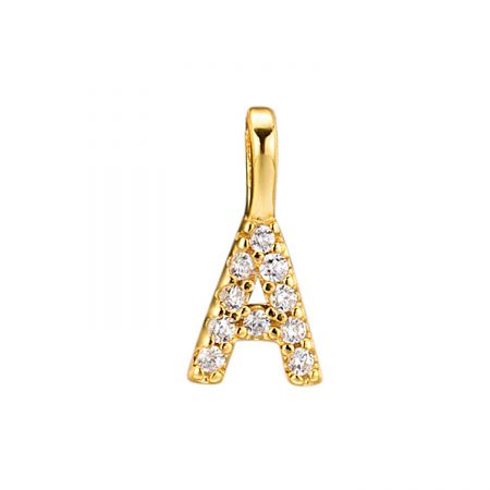 The elegant gold letter 'A' pendant, fully covered in shimmering zircon stones.