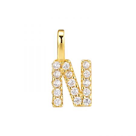 A beautifully crafted gold letter 'N' pendant with dazzling zircon details.