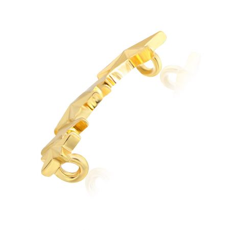 A close-up view of the shoelace clip's durable brass construction and secure open design for easy attachment.