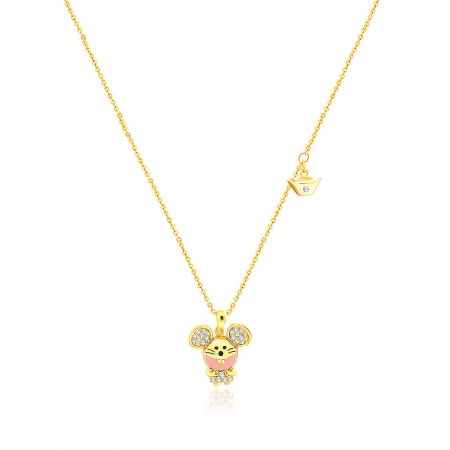 Wholesale Lovely Mouse Gold-Plated Pendant Necklace - Wholesale Lovely Mouse Necklace (JRN-017) featuring a gold-plated mouse pendant with an additional charm, displayed on a white background.