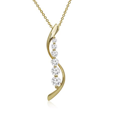 Angled shot of the Rhythm Of Love Gold Plated Necklace, highlighting the elegant curve of the pendant.