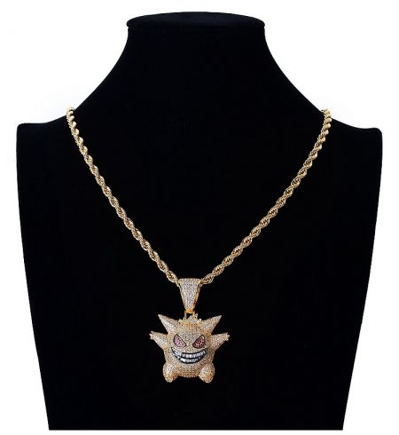 Gold star-shaped hip hop pendant with a smiling face detail and iced out accents.
