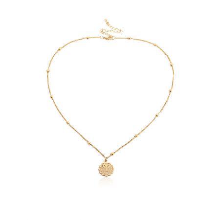 Horoscope Jewelry Zodiac Sign Necklace - A delicate gold-plated zodiac sign necklace featuring a circular pendant, showcased against a clean, light background.