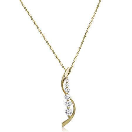 Rhythm Of Love Gold Plated Necklace - Rhythm Of Love Gold Plated Necklace featuring a wavy pendant with five clear cubic zirconia gemstones, displayed on a white background.