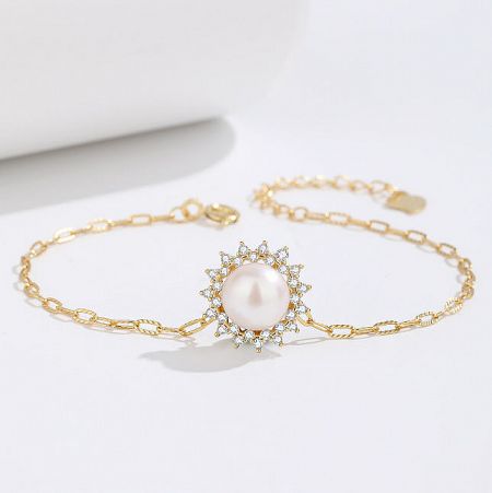 925 Sterling Silver Single Pearl Zircon Paper Clip Chain Bracelets Set of 5 - A stunning 925 sterling silver bracelet from a set of five, featuring a delicate paper clip chain, a lustrous single pearl, and a sparkling zircon stone.