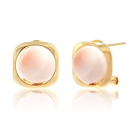 Front and back view of the Square Shell Clip With Post Earring, displaying the omega clip closure.