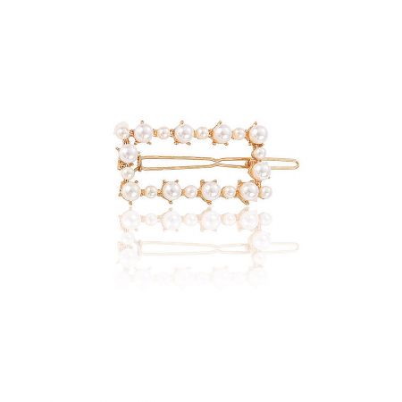 Minimalist Women Hair Clips with Pearl Design - A close-up of the minimalist women's hair clip (JRA-003), featuring a lustrous pearl set on a polished gold-plated clip.