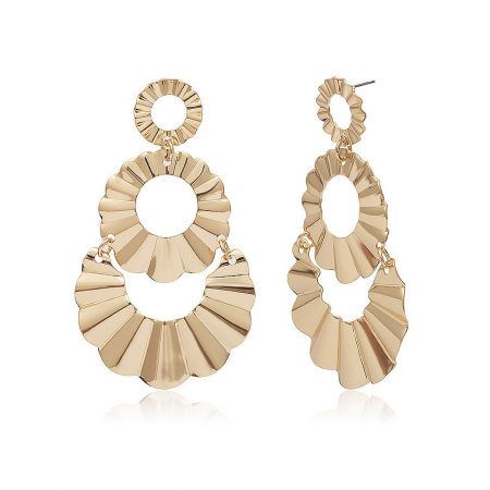 Detailed view of the pleated sunburst design on the Round Statement Long Earrings.