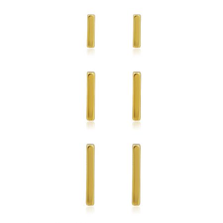 Gold 3 Different Size Mini Bar Stud Earrings Set - A set of three gold mini bar stud earrings in small, medium, and large sizes, displayed on a white background.