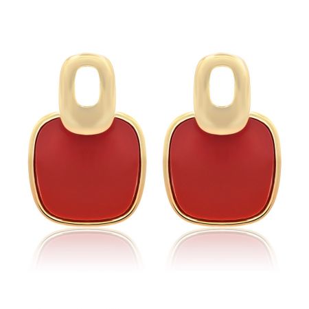 Cubic Square Red Enamel Studs - Cubic Square Red Enamel Studs with a modern gold and red design, shown on a white background.