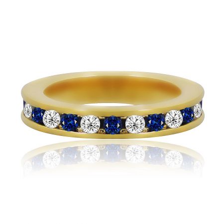 Black N White Eternity Ring - Close-up of the Black N White Eternity Ring, showcasing the alternating black and white cubic zirconia stones set in a gold-plated brass band.