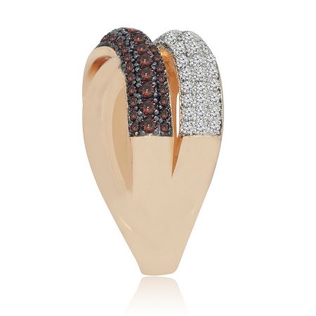 Angled view of the three-tone plated ring, showing the contrast and sparkle of the cubic zirconia.