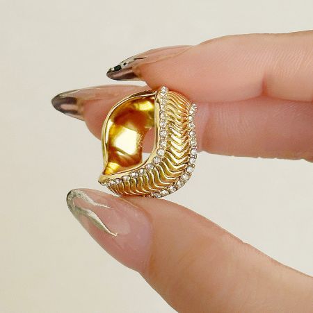 Promotional shot of the gold ring with clear stones, showcasing its brilliance.