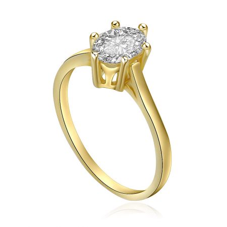 Detailed side view of the oval cut solitaire ring's setting.