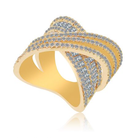 Detailed close-up of the Clear CZ Crossover Band Ring, highlighting the multi-layered design and brilliant cubic zirconia stones.