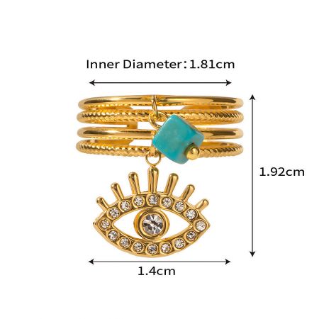 Detailed view of the evil eye charm ring with its precise measurements.