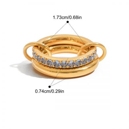 A classic gold ring from the set with clear gemstones, showcasing its elegant design and dimensions.