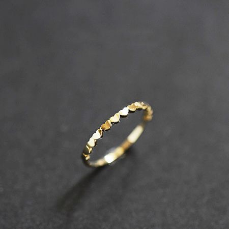 Affordable 925 Silver Heart Link Band Ring Set - A close-up of the affordable 925 sterling silver heart link band ring, showcasing its delicate heart-shaped details in a gold finish.