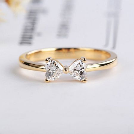 Elegant 18K gold plated sterling silver ring with two heart-shaped CZ stones.