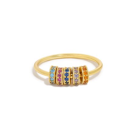 Gold-plated sterling silver rotating ring with multi-colored zircon beads.