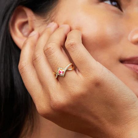 Detailed shot of the 925 sterling silver ring highlighting the zircon accents on the band.