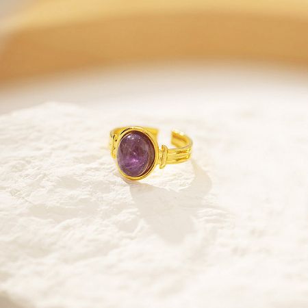 Detailed view of the amethyst cabochon ring