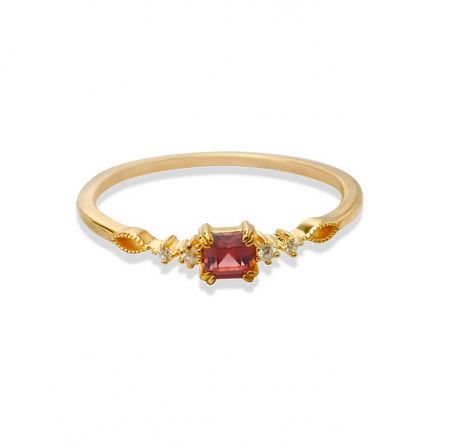 925 Sterling Silver Red Gem Stone Ring - A stunning 925 Sterling Silver Red Gem Stone Ring with a brilliant gold finish, showcasing a central red gem and intricate side detailing.