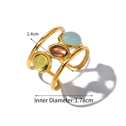 Adjustable cuff ring with measurements shown for width and diameter.