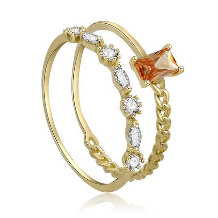 Detailed view of the 2-piece stackable ring set, showcasing the intricate setting of the cubic zirconia stones.