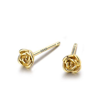 Close-up of the gold flower rose stud earring, showing the S-999 mark.