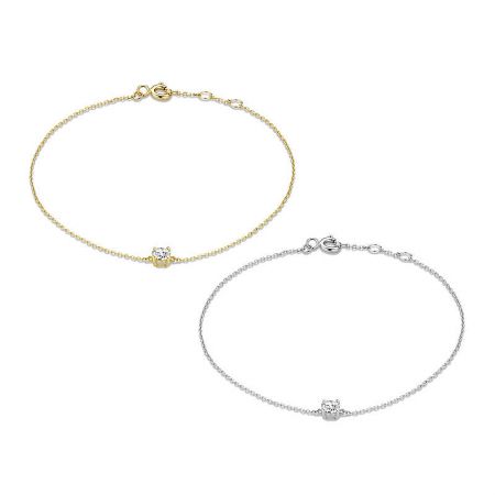925 Sterling Silver Single Cubic Zirconia Thin Chain Bracelet (Set of 5) - A set of 925 sterling silver thin chain bracelets, one in a gold finish and one in a silver finish, each featuring a single sparkling cubic zirconia stone.