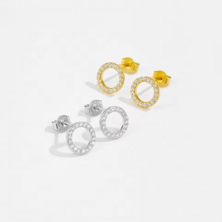 Both gold and platinum-plated options of the CZ stud earrings shown side-by-side.