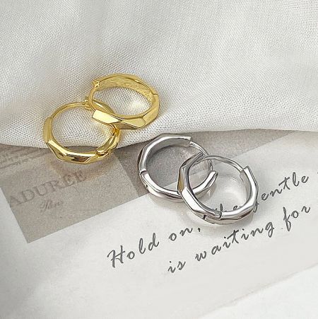 925 Sterling Silver Simple Octagon Huggie Hoop Earrings - A product shot of 925 sterling silver octagon huggie hoop earrings, showing both the silver and gold color options on a clean white background.